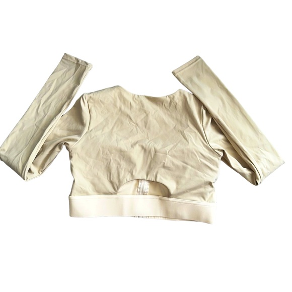 Sport bra top nude cropped long sleeve front zipper size S/M - Picture 5 of 7